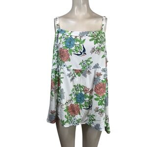 Torrid 3 3X Babydoll Washable Challis Square Neck Tank Floral Bird Cloud Dancer